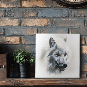 Sanft realistische majestätische weiße Wolfporträt Fliese