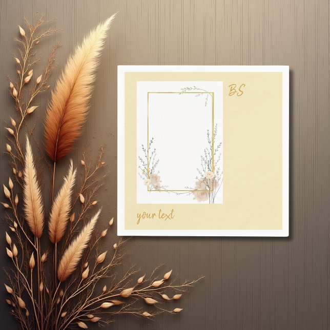 Sanftbeige-Rustikal-Minimal-Floralmonogramm Serviette (Von Creator hochgeladen)