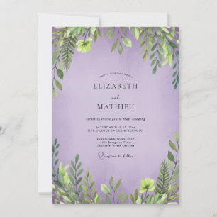 Sanfte Amethyst-Blumenhochzeit Einladung