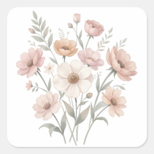 Sanfte Anemonen-Sträußchen-Aquarell-Zartheit Quadratischer Aufkleber