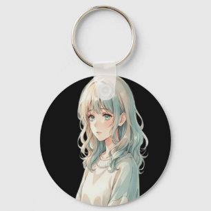 Sanfte Anime-Girl – runder Schlüsselanhänger