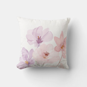 Sanfte Aquarell-Blumenkunst – Pastellrosa und Lave Kissen