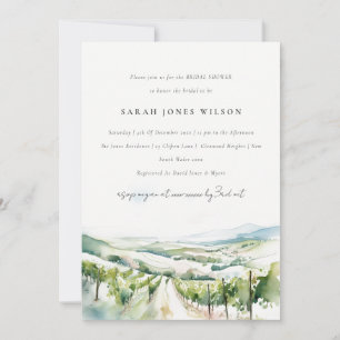 Sanfte Aquarell-Weinlandschaft Brautparty Einladung