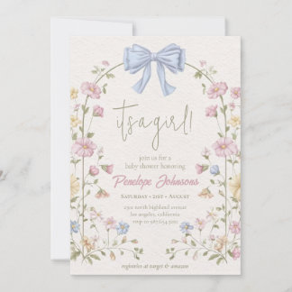 Sanfte Beige Blumenblüten Es ist ein Mädchen Babyp Einladung