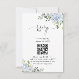 Sanfte Blaue Botanische Hochzeits-Website QR-Code RSVP Karte