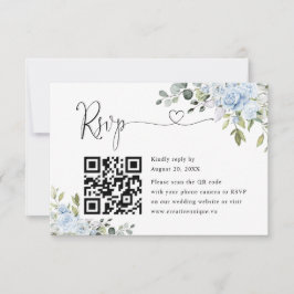 Sanfte Blaue Botanische Hochzeits-Website QR-Code RSVP Karte