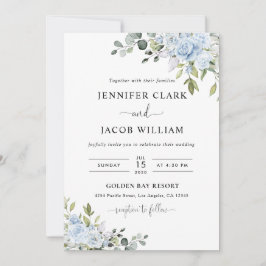 Sanfte Blaue Botanische Hochzeitseinladung Einladung