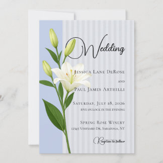Sanfte Blaue Gestreifte Weiße Lilien Hochzeitseinl Einladung