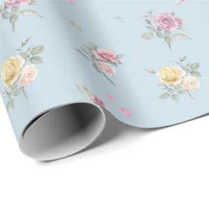 Sanfte Blaue Rosen-Aquarell-Blumen Geschenkpapier