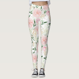 Sanfte Blush-Pfingstrose- und Rosen-Aquarell-Blume Leggings
