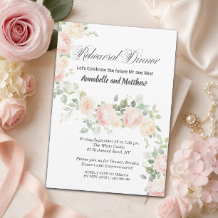 Sanfte Blush-Rosen Probe-Dinner-Hochzeit Einladung