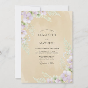 Sanfte Champagner-Veilchen-Wildblumen-Hochzeit Einladung