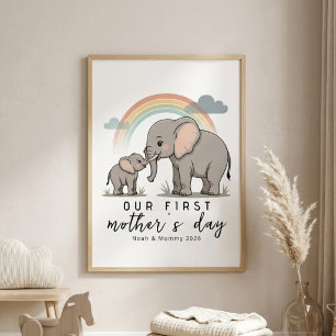 Sanfte Elefanten-Mama-Baby-Erster-Muttertag-Ruhevo Poster