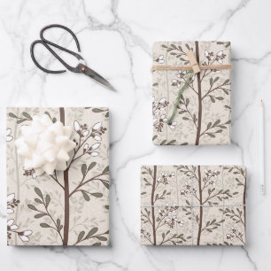 Sanfte Elegante Erdig Blumige Silhouetten Geschenkpapier Set