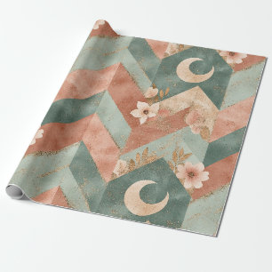 Sanfte, erdtonige Floral-Chevron mit Monden Geschenkpapier