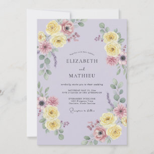 Sanfte Flieder-Gelbe-Blütenblätter-Hochzeit Einladung