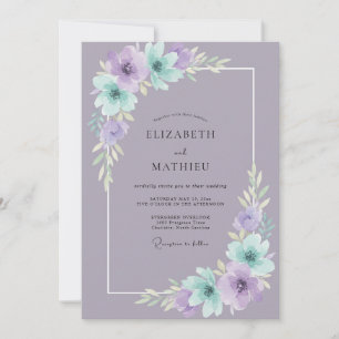 Sanfte Flieder-Minz-Blütenblatt-Hochzeit Einladung