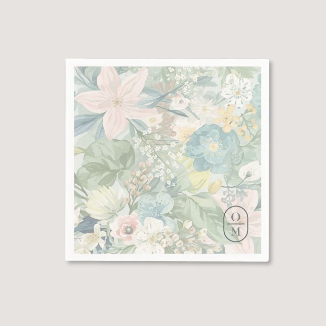 Sanfte Florale Wasserfarbe-Monogramm-Hochzeit Serviette (Von Creator hochgeladen)