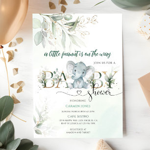Sanfte graue Elefanten-Grün-Babyparty Einladung