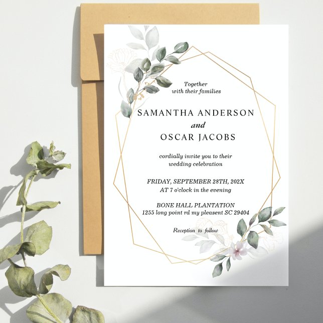 Sanfte Greenery Watercolor Leaf Rahmen & Blume Einladung (Von Creator hochgeladen)