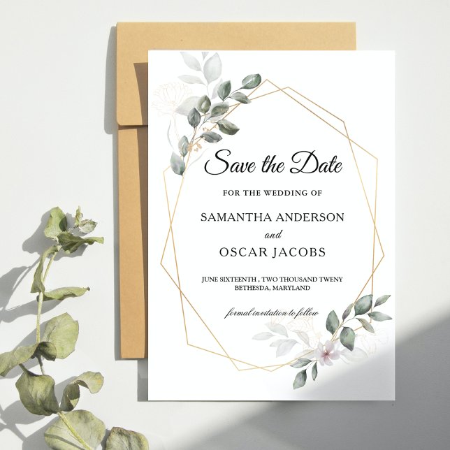 Sanfte Greenery Watercolor Leaf Rahmen & Blume Save The Date (Von Creator hochgeladen)
