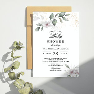 Sanfte Grüntöne Wasserfarbe Blatt & Blume Gold Einladung