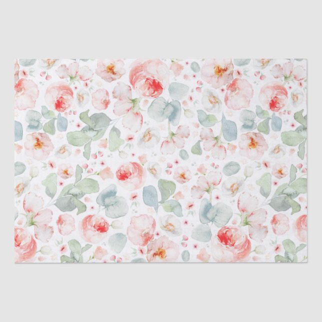 Sanfte hellrosa Wasserfarben Blumen Botanisch  Seidenpapier (Vorderseite)