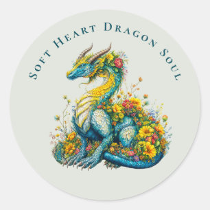 Sanfte Herz Drachenseele Whimsische Blumen-Drachen Runder Aufkleber