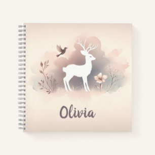 Sanfte Hirsch- und Vogelsilhouette Minimalistisch Notizbuch