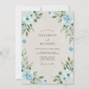 Sanfte Kornblumen-Azurne Hochzeit mit Blättern Einladung