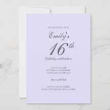 Sanfte Lavendel-Minimalist-Einladung zum 16. Gebur
