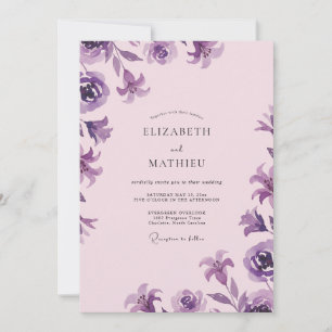 Sanfte Lavendel-Veilchen-Blüten-Hochzeit Einladung