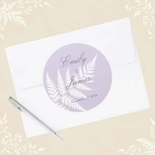 Sanfte Lavendel Weiße Farn Elegante Hochzeit Runder Aufkleber