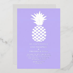 Sanfte Lila & Silber Tropical Pineapple Hochzeit Folieneinladung