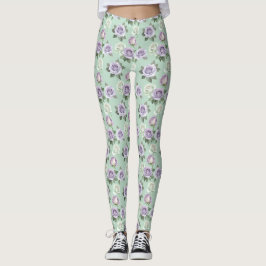 Sanfte lila und weiße Rosen mit Wasserfekteffekten Leggings