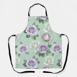 Sanfte lila und weiße Rosen mit Wasserfekteffekten Schürze