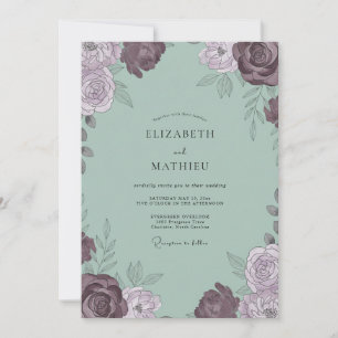 Sanfte Malven-Celadon-Blüten-Hochzeit Einladung