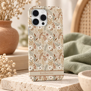 Sanfte neutrale Salbei-Terrakotta-Wildblumen Name iPhone 16 Pro Max Hülle