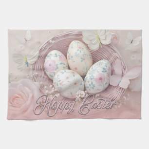 Sanfte Osterfreude mit Blumenmotiv Geschirrtuch