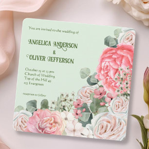 Sanfte Pastell-Aquarell-Blumenhochzeit Quadratisch Einladung