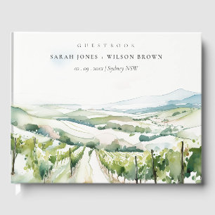 Sanfte Pastell-Aquarell-Landschaft mit Weinberg Ho Gästebuch
