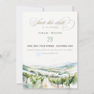 Sanfte Pastell-Aquarell-Landschaft Weinberg Hochze Save The Date