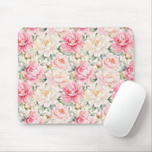 Sanfte Pastell-Aquarell-Pfingstrosenblüten Mousepad