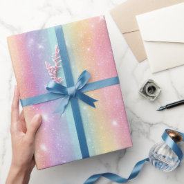 Sanfte Pastell-Regenbogen-Holografischer Glitter-M Geschenkpapier