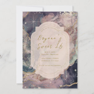 Sanfte Pastell-Wasserfarbe Himmelsgalaxie Sweet 16 Einladung