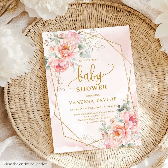 Sanfte pastellrosa Blumendusche Baby Veranstaltung Einladung (Gentle pastel pink floral girl baby shower event Invitation)