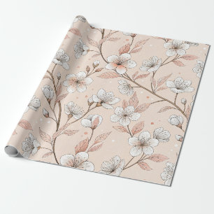 Sanfte Pfirsich-Blütenzweig mit weißen Blüten Geschenkpapier
