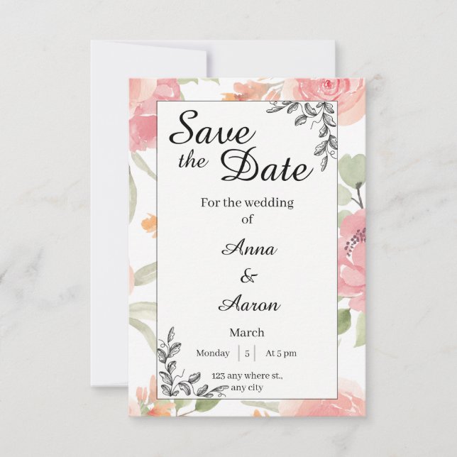 Sanfte Pfirsich-Frühlingsgarten-Hochzeit - Termin  Save The Date (Vorderseite)