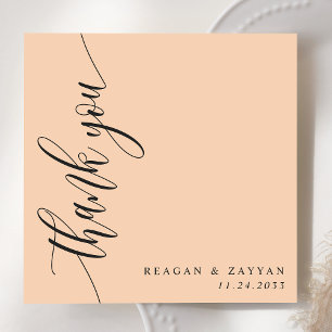 Sanfte Pfirsich-Kalligrafie-Schrift Hochzeit Dankeskarte