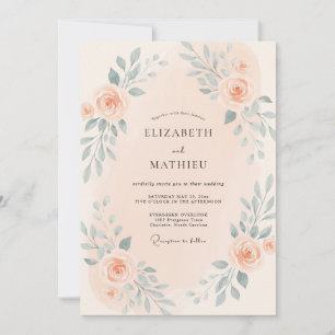 Sanfte Pfirsich-Schiefer-Blättrige Hochzeit Einladung